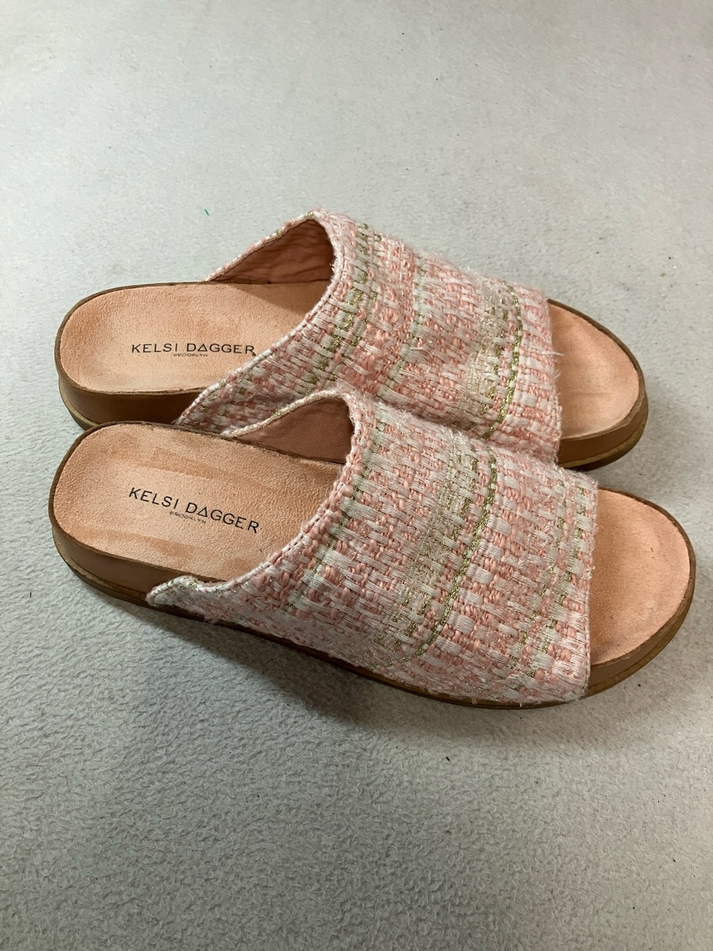 Kelsi Dagger Pink Tweed Slide Mules